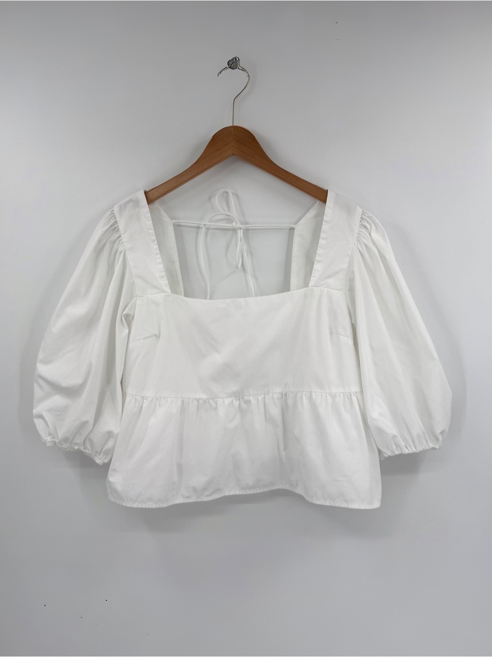 Abercrombie & Fitch Cotton Blend Puff Sleeve Cropped Peplum Top | White | Large